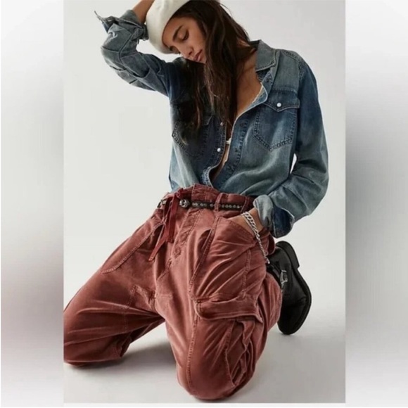 NWOT FREE PEOPLE Bay To Breakers Soft Corduroy Cargo Pants In Roasted Russet S - Picture 5 of 17
